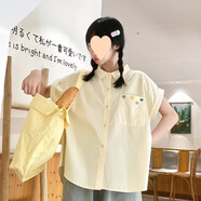 COLORFUL GEMS學(xué)院風(fēng)日系短袖襯衫女夏季寬松甜美上衣潮 杏色 S