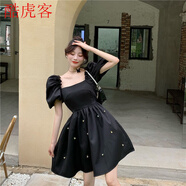 【】時(shí)尚百搭小黑裙洋氣禮服連衣裙收腰顯瘦蓬蓬公主裙蓬蓬裙連衣裙成人公主裙 黑色 S碼【建議80-90斤】