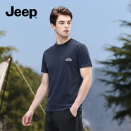 吉普（JEEP）美式高端純棉舒適短袖男2025夏季圓領半袖打底衫上衣男款休閑體恤 寶藍色 【專柜正品】 M 推薦 90-110斤