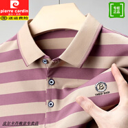 皮爾卡丹（pierre cardin）夏季中年男士t恤polo衫爸爸裝冰絲棉短袖翻領(lǐng)寬松半袖休閑條紋T恤 ST601紅色短袖【寬條】 薄款 M 165【建議95-120斤】