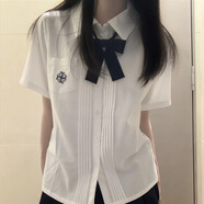 JRETjk白襯衫女學院風制服套裝百褶裙子風琴褶襯衫短袖收腰白襯衣女 奶白風琴褶襯衫 2XL