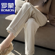 羅蒙（ROMON）毛西裝褲女2023秋冬季新款小個(gè)子女褲高腰休閑寬松直筒煙管褲子 杏色 XL