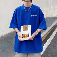 JDZHL粉色短袖t恤男夏季新款青少年寬松半袖潮牌潮流男生上衣重磅體恤 克萊因藍 L （建議120-135斤）