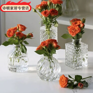 法式復古浮雕玻璃迷你花瓶ins鮮花透明水培插花桌面裝飾擺件一個(gè) 精美四件-長(cháng)鉆+方形鉆+美少女+菠