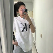 CK棉短袖T恤夏季潮流ins圓領(lǐng)寬松個性潮體恤衫上衣港風(fēng)情侶衣 】【CK-白色 【高新科技棉】 XL  【110-125】