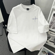 文頗100%純棉夏季美式潮牌爆款短袖小眾寬松t恤男女字母印花情侶上衣 220克-白 M 建議95-110斤