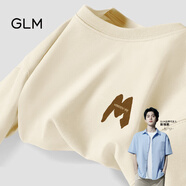GLM敖瑞鵬代言純棉短袖t恤男青春休閑風(fēng)街頭潮搭落肩五分袖大碼T恤 【純棉】淺米#棕M前 2XL