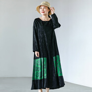 亂在江南拼接暗紋提花棉麻連衣裙春秋女裝新款原創(chuàng  )設計復古國風(fēng)長(cháng)裙 圖片色 M