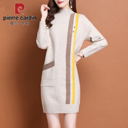 皮爾卡丹（pierre cardin）打底針織衫氣質(zhì)中長(zhǎng)款毛衣女內(nèi)搭秋冬新款加絨加厚毛衣裙寬松外穿 不加絨駝色 2XL