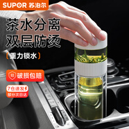 蘇泊爾（SUPOR）玻璃杯雙層水杯茶水分離泡茶杯男女士便攜耐高溫辦公茶杯子禮物 【獨立茶倉】雪峰白-300mL