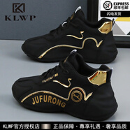 KLWP輕奢品牌男鞋休閑鞋男鞋秋季新款百搭運(yùn)動(dòng)跑步鞋男舒適情侶款休閑 黑金色 35
