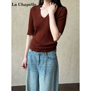 拉夏貝爾（La Chapelle）2025夏季新款薄款正肩針織衫女法式短袖T恤清純系夏日穿搭上衣 咖啡色 均碼 -90-125斤