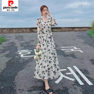 皮爾卡丹（pierre cardin）歐美新款春秋季韓版辣媽長(cháng)袖法式氣質(zhì)開(kāi)叉連衣裙寬松顯瘦裙子 圖片色1 185 S 80斤內