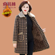 俞兆林（YUZHAOLIN）媽媽冬裝中長款金貂絨大衣中老年女裝新款仿水貂皮草格子棉衣外套 咖色 2XL (參考105-120斤)