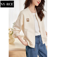 NY-RCE外套女氣質(zhì)簡約休閑風百搭上衣棒球服女2025秋季新款純色拉鏈長袖 米白色 M