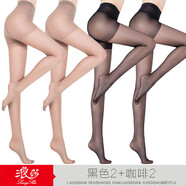 浪莎絲襪女4雙超薄雙面加襠黑肉色絲襪女士長(cháng)筒打底褲襪薄款 黑色2雙+咖啡色2雙