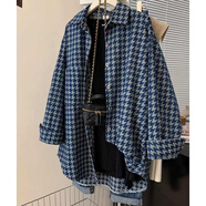 小野七天港風(fēng)高街情侶大碼寬松長(cháng)袖襯衫女上衣春秋季復古水系牛仔襯衣外套 牛仔襯衫【藍色M】