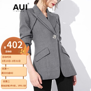 AUI灰色西裝外套女2023秋冬新款氣質(zhì)職業(yè)設(shè)計(jì)感小眾收腰長(zhǎng)袖西服 灰色 M