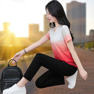 啄木鳥(niǎo)品牌休閑運(yùn)動(dòng)套裝女速干2025夏季新款漸變戶外時(shí)尚冰絲兩件套女 橘色九分褲套裝 L (95-110斤)