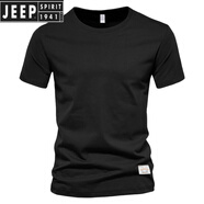 JEEP SPIRIT吉普美式復古純棉親膚柔軟短袖t恤男夏季新款復古打底衫大碼上衣 A80一黑色 S (100-120斤)