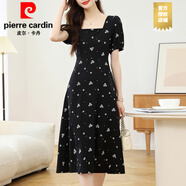 皮爾卡丹（PIERRE CARDIN）夏季雪紡連衣裙女2025新款小個子減齡超火氣質(zhì)收腰法式黑色碎花裙 廣州十三行連衣裙黑色 2XL 超仙連衣裙新品  (125-十三8斤)