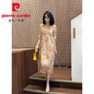 皮爾卡丹（pierre cardin）重磅香云紗真絲連衣裙2025新款夏季V領顯瘦印花長款桑蠶絲裙子 花色 M 建議101-120斤