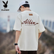 花花公子;PLAYBOY2025年夏季新款重磅純棉短袖t恤男圓領(lǐng)潮牌青少年半袖體恤 GT3409淺杏色 S