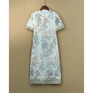 簡(jiǎn)丹柔重工刺繡歐根紗連衣裙國(guó)風(fēng)新中式夏季女立領(lǐng)繡花寬松短袖連身裙女 白色(連衣裙) XL (90-110斤