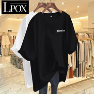 LPOX酒紅色寬松中長款短袖t恤女2025春夏新款歐貨大版上衣打底衫 【1304-黑色】 L 建議-120斤內(nèi)