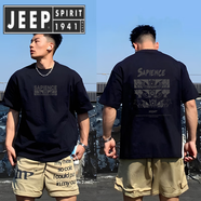 JEEP SPIRIT吉普痞帥純棉短袖潮牌男街頭寬松大碼青年上衣 TX03黑色【小龍】（重磅純棉240g M 體重90-110斤