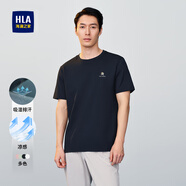 海瀾之家（HLA）短袖t恤男裝夏季經(jīng)典圓領(lǐng)吸濕排汗涼感透氣字母印花上衣服男士T恤 藏青H4 S /165推薦57~62kg