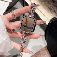 炫戴（XUANDAI）【愛(ài)心皓石】適用iwatch s9表帶apple watch s10蘋(píng)果手表s8金屬7手鏈se腕帶6/5/4智能運動(dòng)手表帶 【玫瑰金+銀色水鉆表殼】 46mm適用AppleWatchS10