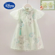 迪士尼（Disney）旗袍女童夏款漢服兒童復(fù)古洋氣裙子小女孩唐裝衣服童裝生日服 綠色-戴安娜旗袍(+發(fā)飾綠色幻彩) 130