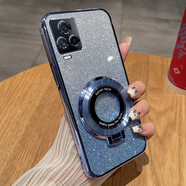 悅克vivoiqoo7手機殼iqoo7保護硅膠套vivo全包防摔V2049A透明icoo軟殼iq7傳奇版iq007男女帶支架愛酷 【閃粉-遠峰藍】透明電鍍+同款支架+全屏膜 iQOO7 傳奇版