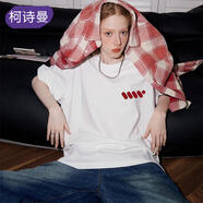 柯詩(shī)曼精梳純棉短袖t恤女男女同款情侶裝閨蜜親子百搭印花打底衫 純棉-白色紅斜杠 3XL 【155-170斤】
