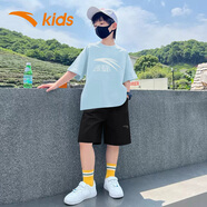 安踏男童運(yùn)動套裝夏裝冰絲速干短袖短褲兩件套T恤五分褲兒童衣服 天藍(lán)T黑褲7116 150