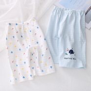 印品棉棉屋兒童7分褲兩條裝純棉薄款男女寶寶幼兒園夏季竹節棉寬松七分褲 7分褲2條裝 鯨魚(yú)組 90 碼（兩用檔）