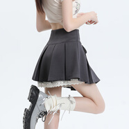沐霓學(xué)院風(fēng)蕾絲百褶半身短裙子女士春秋高腰灰色蛋糕洋氣a字蓬蓬西裝 深灰色 建議85-105斤