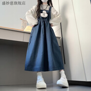 盛妙慈兩件/套裝甜美學(xué)院風(fēng)小個子復(fù)古牛仔背帶連衣裙女學(xué)生+燈籠袖襯衫 【套裝】牛仔背帶連衣裙+長袖襯 S