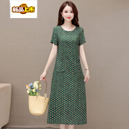 初徑2025夏季新款棉綢連衣裙中長(cháng)款媽媽裝顯瘦收腰碎花A字大擺長(cháng)裙 8號色 XL 建議95-115斤