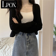 LPOX小坎肩披肩夏季配外搭罩衫冰絲短款欲開(kāi)衫外套女 黑色[冰絲面料不起球] M 86-105斤