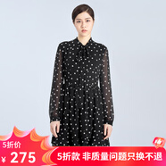 哥弟真的好（GIRDEAR）女裝立領(lǐng)飄帶碎花雪紡長(zhǎng)袖連衣裙高腰中長(zhǎng)裙8500040 波點(diǎn) S (2碼)