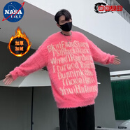NASALIKE字母刺繡情侶毛衣秋冬季美式潮牌寬松套頭針織衫慵懶風(fēng)線衣外套男 【升級版加絨款】MY250粉色 3XL 建議體重150-165斤