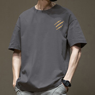 以純（YISHion）A21潮牌t恤男2025新款短袖夏季衣服上衣純棉寬松體恤半 深灰色-2151短袖-純棉 2XL 【170-195斤】