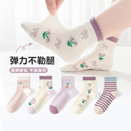 六指鼠兒童襪子女童小女寶寶嬰兒春夏秋款中大童花邊中筒薄棉透氣襪紫色