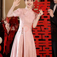 蘭卡·羅妮新中式套裝訂婚出閣宴禮服女粉色旗袍敬酒服新娘小個(gè)子回門連衣裙 粉色B款 L