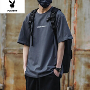 花花公子2022短袖T恤男生ins潮牌寬松半袖上衣服純色夏季美式印花體恤 藏青色-269版 2XL 【建議體重170-190】