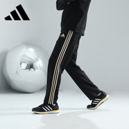 阿迪達斯 （adidas）運動褲男春季寬松透氣直筒褲跑步運動防風休閑褲 黑金  L 