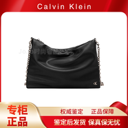 Calvin Klein休閑通勤金屬字母拉鏈鏈條包女包單肩包生日情人節(jié)禮物DH3575 太空黑