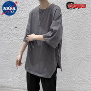 NASALIKE@破洞長袖T恤男潮牌ins港風(fēng)寬松打底衫潮流百搭帥氣嘻哈搭配 2LH002開衩T恤深灰色 2XL